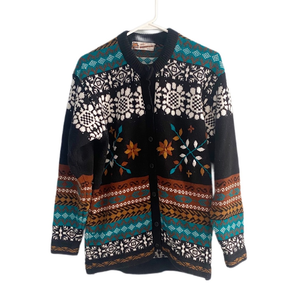 Vintage Sabharwal Wool Fairisle Embroidered Cardigan Sweater